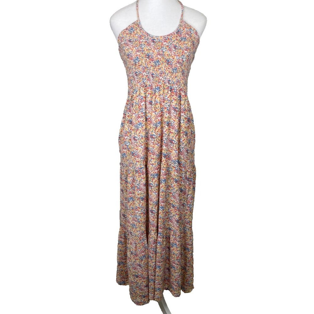 Nation LTD Smocked Pima Cotton Maxi Sundress Size Large Floral Cottage Beachy